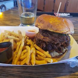 Spicy chicken sandwich with fries Spicy chicken sandwich with fries