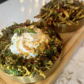 Tamasha - Two types of chaat..one with purple sweet potatoes and the other with okra - Indian Near Me - Raleigh, North Carolina