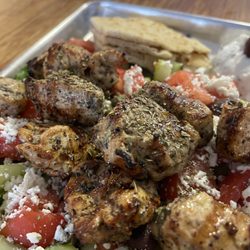 Yasou Santorini - Chicken souvlaki over Greek salad from Yasou!!!