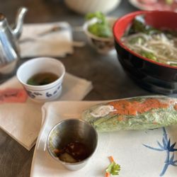 Mama Kim’s - Formerly Pho Ha - Veggie spring rolls and veggie soup with jasmine tea.