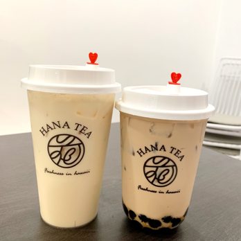 Hana Tea - 3/15/19- (Right) medium jasmine milk tea, (Left) medium brown sugar milk tea with boba - Bubble Tea Near Me - Honolulu, Hawaii Hana Tea - 3/15/19- (Right) medium jasmine milk tea, (Left) medium brown sugar milk tea with boba - Bubble Tea Near Me - Honolulu, Hawaii