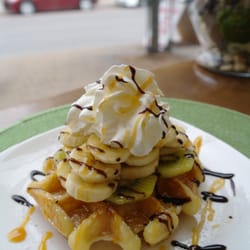 Benebene Waffle & Ice Cream - Belgian Waffle w/ Whipped Cream, Banana, and Kiwi