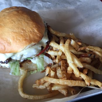 Tapester's Grill - Mushroom Swiss Burger and 1/2 portion of fries - American Near Me - Houston, Texas Tapester's Grill - Mushroom Swiss Burger and 1/2 portion of fries - American Near Me - Houston, Texas