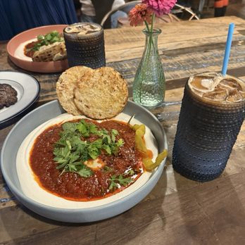 Telva at The Ridge - Cilbir (Turkish eggs) and Iced SF vanilla latte (I had 2 they were so good) - Breakfast & Brunch Near Me - Webster Groves, Missouri