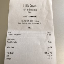 Little Caesars Pizza - Ticket for pizza.