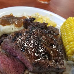 Steak (medium), mashed potatoes, gravy, corn on the cob. Steak was awesome! I noticed that food quality has improved 100%. Steak (medium), mashed potatoes, gravy, corn on the cob. Steak was awesome! I noticed that food quality has improved 100%.