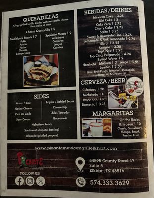 Menu photo 2 Picante Mexican Grill Elkhart, IN