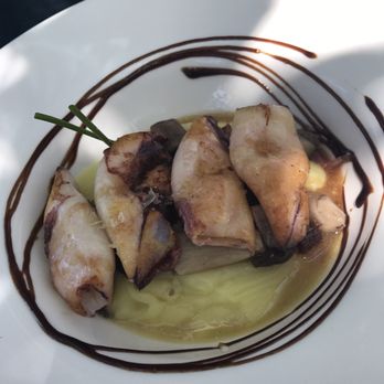 Taperia Hispania - Chipirones on mashed potatoes. Tasty. Lovely. But just four - I could have had twenty! - Tapas Bars Near Me - Valencia, V