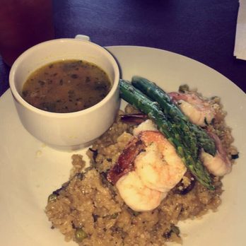 Cotta's Kitchen - Huge shrimp with risotto & asparagus with a side of soup - delicious - New American Near Me - Turlock, California