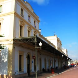Vilanova i la Geltrú railway station / Estació Vilanova i la - The main station building with its original platform-side portico. The bar is in theentrance nearest the camera.