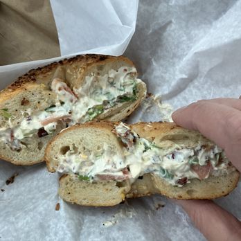 Upstate Cookie Shack - Chopped bagel and cream cheese on lightly toasted onion bagel. Dewicious! - Desserts Near Me - Rensselaer, New York