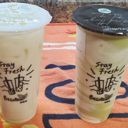 White peach milk tea and avocloud. White peach milk tea and avocloud.