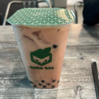 Boba Box - Strawberry milk tea after shaking - Coffee & Tea Near Me - Monrovia, California Boba Box - Strawberry milk tea after shaking - Coffee & Tea Near Me - Monrovia, California
