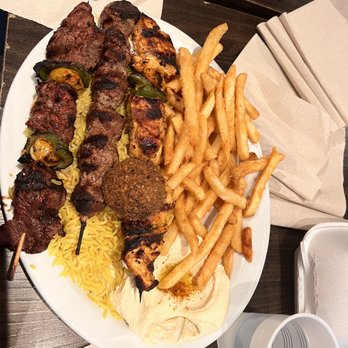 Green Corner Restaurant - Green Corner Plate Combo-chicken, beef, lamb kabobs - Mediterranean Near Me - Mesa, Arizona
