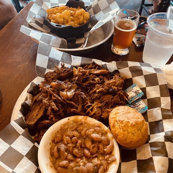 Greenbush Brewing - Barbecue platter. Brisket and pull pork, baked beans, Mac and cheese and corn bread. Did not disappoint. - Barbeque Near Me - Sawyer, Michigan Greenbush Brewing - Barbecue platter. Brisket and pull pork, baked beans, Mac and cheese and corn bread. Did not disappoint. - Barbeque Near Me - Sawyer, Michigan