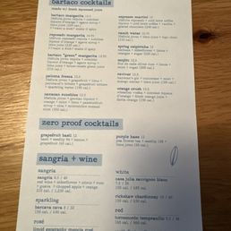 Drinks menu