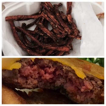 Mayfel's - over cooked sweet potato fries, with an undercooked burger. - Southern Near Me - Asheville, North Carolina Mayfel's - over cooked sweet potato fries, with an undercooked burger. - Southern Near Me - Asheville, North Carolina