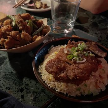 Traveler - Fried platter and golden crispy pork chop fried rice - Asian Fusion Near Me - New York, New York Traveler - Fried platter and golden crispy pork chop fried rice - Asian Fusion Near Me - New York, New York