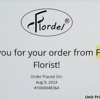 Flordel - Confirmation Order of second flowers never delivered and cancelled. - Florists Near Me - New York, New York