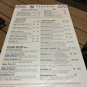 Nixtaco - Front menu - Mexican Near Me - Roseville, California