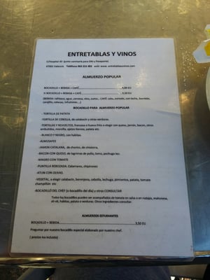 Menu photo 1 Entretablas y Vinos Valencia, V Menu photo 1 Entretablas y Vinos Valencia, V