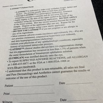 Pure Dermatology & Aesthetics - Form I had to complete before purchasing Latisse - Dermatologists Near Me - Hoover, Alabama