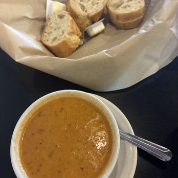 The Cheddar Box Cafe - Tomato artichoke soup and bread basket - Specialty Food Near Me - Louisville, Kentucky