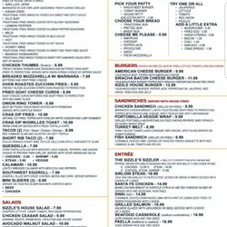 Sizzle Eat Drink Dance - Eats menu