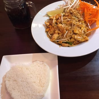 Riceberry Thai Kitchen - Chicken Pad Thai with a side of jasmine rice. - Thai Near Me - Upland, California Riceberry Thai Kitchen - Chicken Pad Thai with a side of jasmine rice. - Thai Near Me - Upland, California