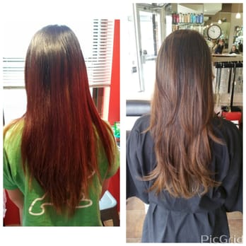 Guy Thomas Hair Salon - Left: Before, Right: After- hair color and cut by Erica - Hair Salons Near Me - Flushing, New York Guy Thomas Hair Salon - Left: Before, Right: After- hair color and cut by Erica - Hair Salons Near Me - Flushing, New York