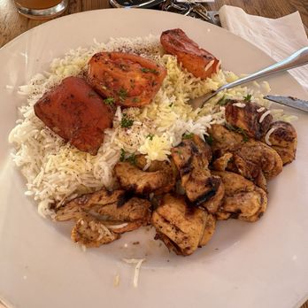 Toast - Novato - Chicken kabob with saffron rice and baked tomato. Soooooo good!! - New American Near Me - Novato, California
