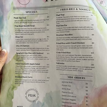 Peak - Menu 1/2025 - Thai Near Me - Alameda, California
