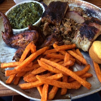 South Valley BBQ and Lounge - BBQ Combo with creamed spinach and sweet potato fries. Yes there was some to bring home, nom! - Bars Near Me - West Orange, New Jersey