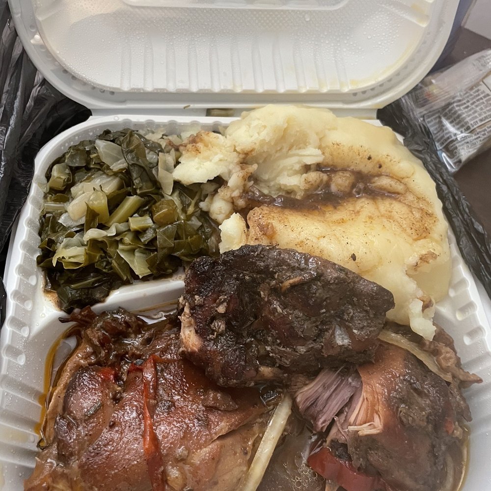 Taste Budds - Lunch special Brown Stew Chicken with greens and fufu - Caribbean Near Me - Capitol Heights, Maryland Taste Budds - Lunch special Brown Stew Chicken with greens and fufu - Caribbean Near Me - Capitol Heights, Maryland