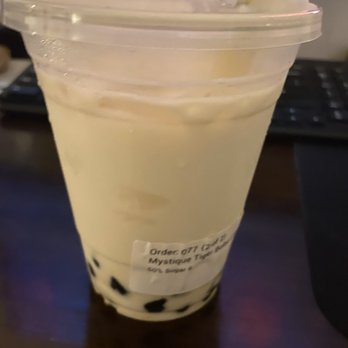Motto Tea Cafe - Mystique tiger boba latte but missing the blue butterfly pea flower so it's just milk - Desserts Near Me - Pasadena, California Motto Tea Cafe - Mystique tiger boba latte but missing the blue butterfly pea flower so it's just milk - Desserts Near Me - Pasadena, California