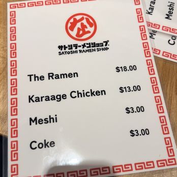 Satoshi Ramen Shop - Soft opening dinner menu. - Ramen Near Me - Burlingame, California