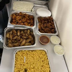 Chicken Holiday - Mac & Cheese, dry rub wings, buffalo wings, honey barbecue wings, coleslaw