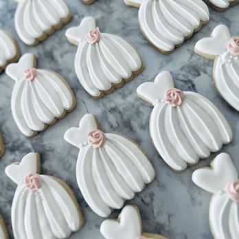Dessert Therapy - wedding dress cookies on a table - Desserts Near Me