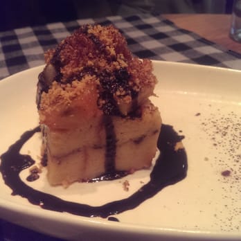 Upland - Chocolate + maple custard bread pudding + bruléed bananas - New American Near Me - New York, New York Upland - Chocolate + maple custard bread pudding + bruléed bananas - New American Near Me - New York, New York