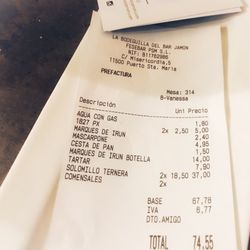 Restaurante La Bodeguilla del Bar Jamón - Rechnung ist