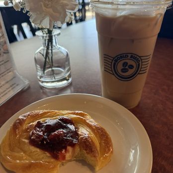 World Blend - Danish and Pecan Pie and a iced latte - Printing Services Near Me - Fort Worth, Texas