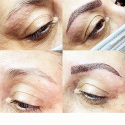 Papillon Permanent Makeup - Left side is my natural brow. Right side is newly microbladed brow.