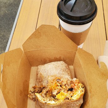 Little Ground Cafe - Pork and Egg burrito with large fresh coffee - Coffee & Tea Near Me - Glendale, California
