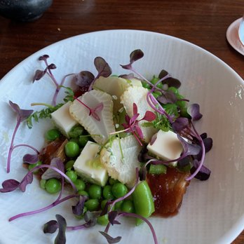 Manhatta - Spring Peas and Rhubarb (Bread Pudding & Sheep’s Milk Cheese) - New American Near Me - New York, New York Manhatta - Spring Peas and Rhubarb (Bread Pudding & Sheep’s Milk Cheese) - New American Near Me - New York, New York