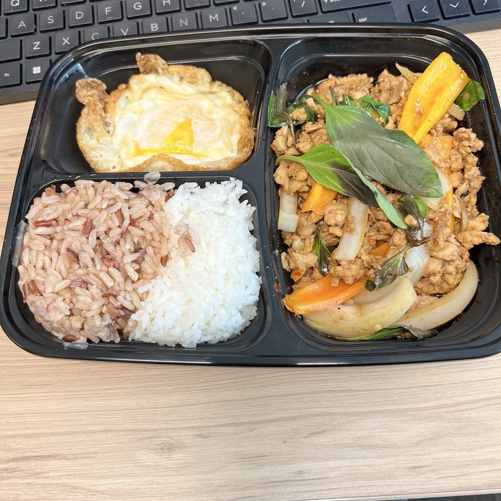 Bangkok By The Bay - Gai Ga Prow made mild lunch plate special to go - Thai Near Me - Berkeley, California Bangkok By The Bay - Gai Ga Prow made mild lunch plate special to go - Thai Near Me - Berkeley, California