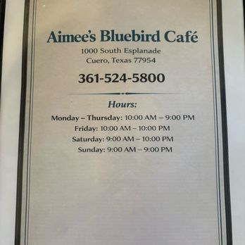 Aimee's Bluebird Cafe - Menu cover 7/16/2026 - Cafes Near Me - Cuero, Texas Aimee's Bluebird Cafe - Menu cover 7/16/2026 - Cafes Near Me - Cuero, Texas