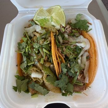 Antonio's Kitchen - Chicharrón taco (left) & Carnitas taco (right) - Food Trucks Near Me - Boise, Idaho