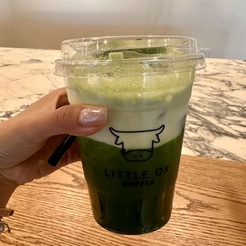 Little Ox Coffee - Matcha water with foam - indoor lighting - Coffee & Tea Near Me - Fullerton, California