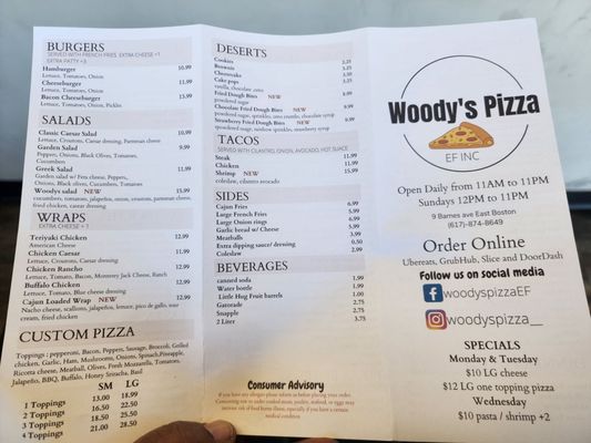 Menu photo 1 Woodys Pizza Boston, MA Menu photo 1 Woodys Pizza Boston, MA