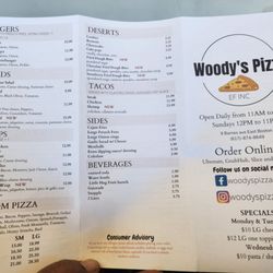 Woodys Pizza - Menu